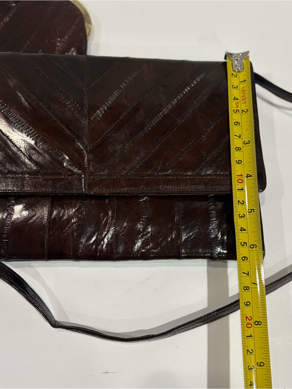 Vtg 70s Eel Skin Clutch Purse‎ Crossbody Chestnut Brown Made in Korea Coin Purse - Picture 6 of 13